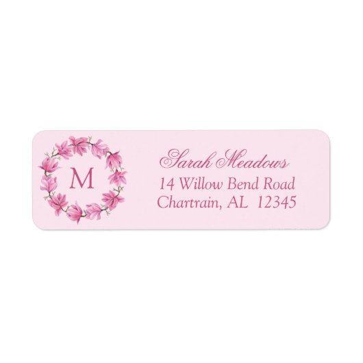 Pink Magnolia Wreath Custom Return Address Label (Vorne)