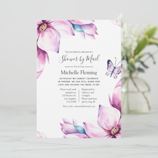 Pink Magnolias Baby oder Brautparty per Mail Einladung (Stehend Vorderseite)