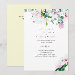 Pink Magnolias Blues und Gelbe Hochzeit Einladung