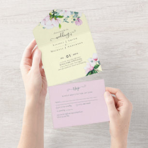 Pink Magnolias Blues und Gelbe Hochzeit Einladung