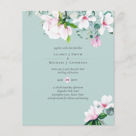 Pink Magnolias Blues und Gelbe Hochzeit Einladung Flyer
