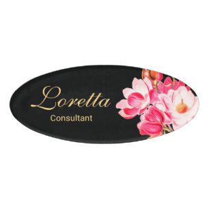 Pink Magnolias Floral Name Tag Namenschild