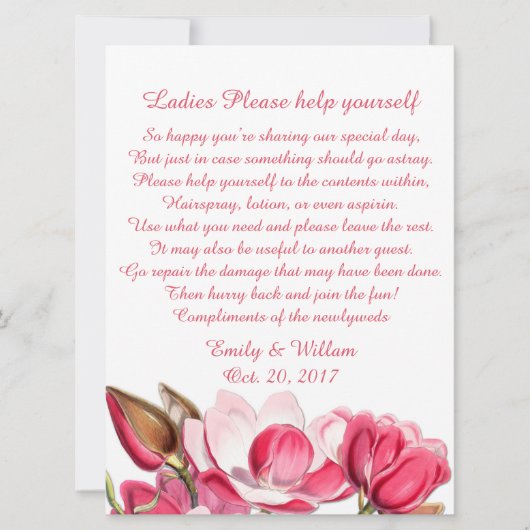 Pink Magnolias Ladys Wedding Basket Sign (Vorderseite)