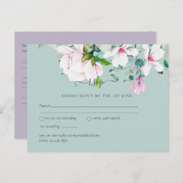 Pink Magnolias Lavender Eucalyptus Wedding rsvp Po Postkarte