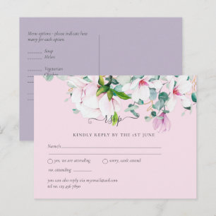 Pink Magnolias Lavender Eucalyptus Wedding rsvp Po Postkarte