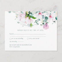 Pink Magnolias Sage Eukalyptus Wedding rsvp Postc