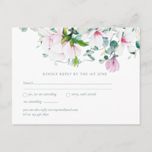Pink Magnolias Sage Eukalyptus Wedding rsvp Postc Postkarte