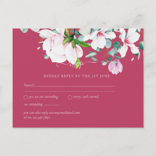 Pink Magnolias Sage Eukalyptus Wedding rsvp Postc Postkarte