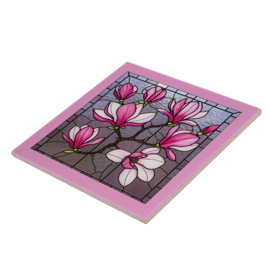 Pink Magnolias verkleidete Glastäuschung Fliese (Seite)