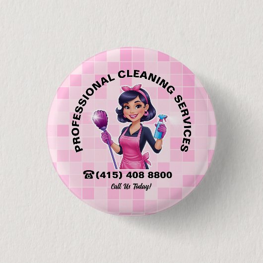 Pink Maid Janitorial Cleaning Service Button (Vorderseite)