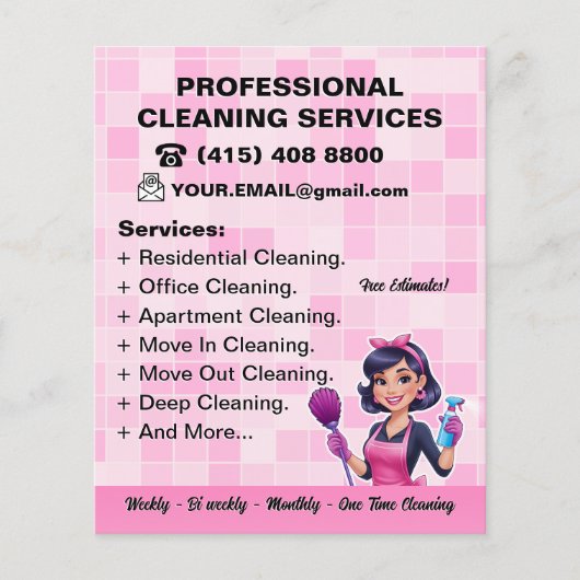 Pink Maid Janitorial Lady House Cleaning Service Flyer (Vorne)