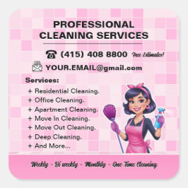Pink Maid Janitorial Lady House Cleaning Service Quadratischer Aufkleber