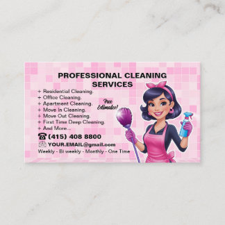 Pink Maid Janitorial Lady House Reinigungsservice Visitenkarte