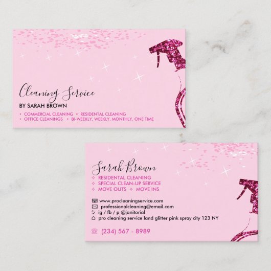 Pink Maid ReinigSpray Sparkle Janitorial Visitenkarte (Vorne/Hinten)