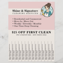 Pink Maid Reinigungsdienstleistungen Abreißstreife Flyer