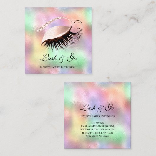 Pink Makeup Artist Eyelash Extension Holograph Lux Quadratische Visitenkarte (Vorne/Hinten)