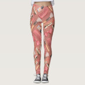 Pink Makeup Cosmetics Pattern Glitter Leggings (Vorderseite)