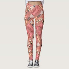 Pink Makeup Cosmetics Pattern Glitter Leggings