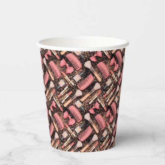 Pink Makeup Cosmetics Pattern Glitter Pappbecher (Rückseite)