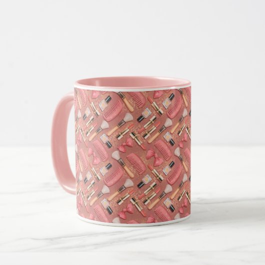Pink Makeup Cosmetics Pattern Glitter  Tasse (Vorderseite Links)