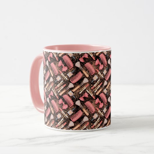 Pink Makeup Cosmetics Pattern Glitter Tasse (Vorderseite Links)