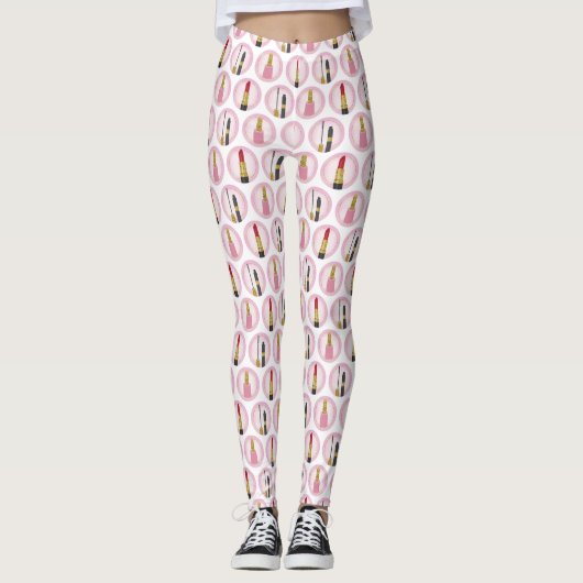 Pink Makeup Kosmetik Muster Kosmetologie Leggings (Vorderseite)