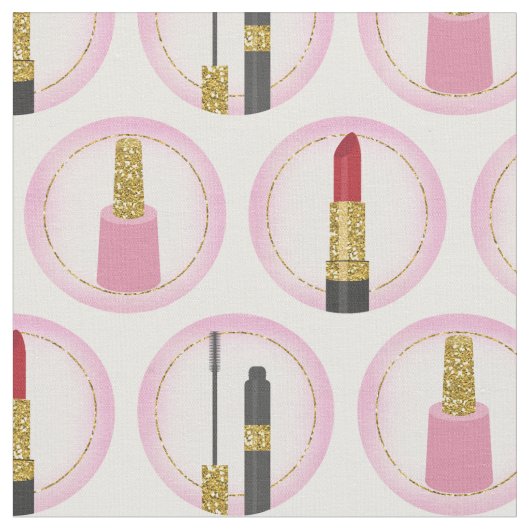 Pink Makeup Kosmetik Muster Kosmetologie Stoff (Nahaufnahme)