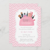Pink Makeup Pouch Girls Geburtstagsparty Einladung (Vorne/Hinten)
