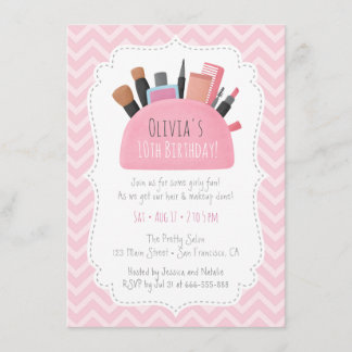 Pink Makeup Pouch Girls Geburtstagsparty Einladung