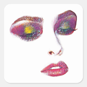 Pink Makeup Schöne Frauen sehen sich originellen K Quadratischer Aufkleber