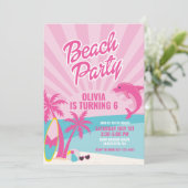 Pink Malibu Beach Geburtstag Einladung (Stehend Vorderseite)