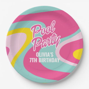 Pink Malibu Beach Palm Pool Party Geburtstag Pappteller