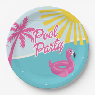 Pink Malibu Beach Palm Pool Party Geburtstag Pappteller