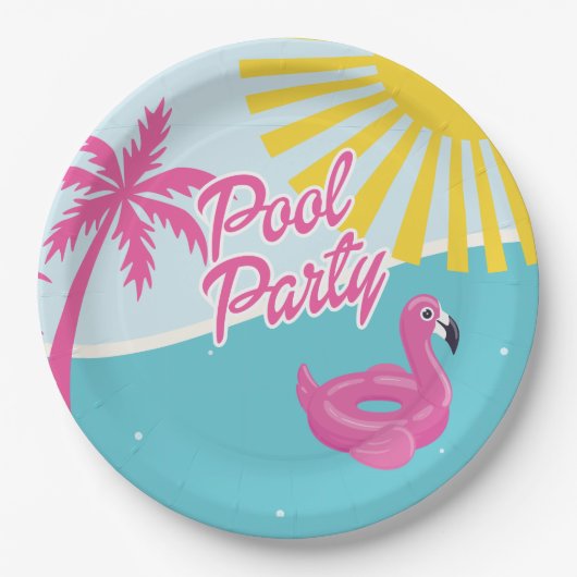 Pink Malibu Beach Palm Pool Party Geburtstag Pappteller (Vorderseite)