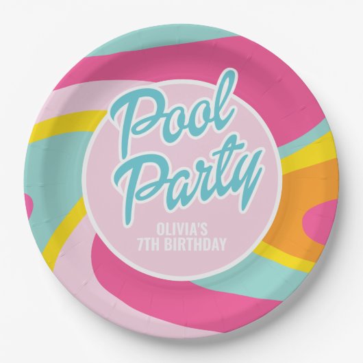 Pink Malibu Beach Palm Pool Party Geburtstag Pappteller (Vorderseite)