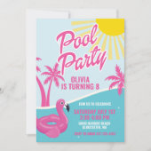 Pink Malibu Pool Party birthday Einladung (Vorderseite)