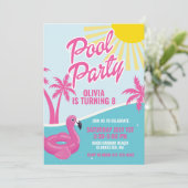 Pink Malibu Pool Party birthday Einladung (Stehend Vorderseite)