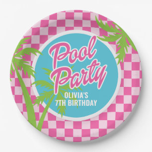Pink Malibu Poolparty Geburtstag Pappteller