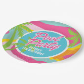 Pink Malibu Poolparty Geburtstag Pappteller (Schrägansicht)