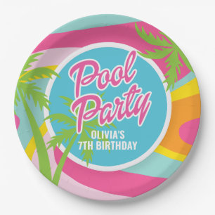 Pink Malibu Poolparty Geburtstag Pappteller