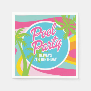 Pink Malibu Poolparty Geburtstag Serviette