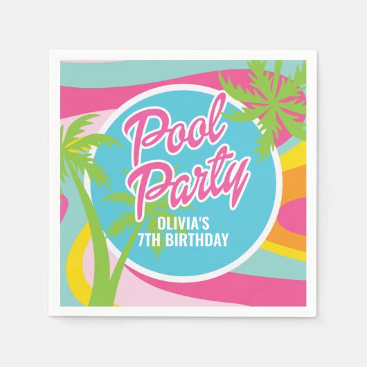 Pink Malibu Poolparty Geburtstag Serviette (Vorderseite)
