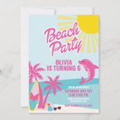 Pink Malibu Strandgeburtstag Einladung (Vorderseite)