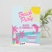 Pink Malibu Strandgeburtstag Einladung (Stehend Vorderseite)