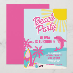 Pink Malibu Strandgeburtstag Einladung