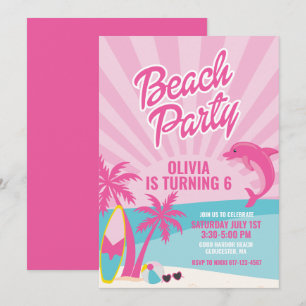Pink Malibu Strandgeburtstag Einladung