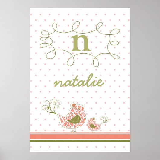 Pink Mama & Baby Bird Monogram Kids Wall Art Poste Poster (Vorne)
