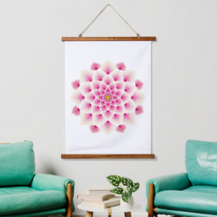 Pink-Mandala-Blume Wandteppich Mit Holzrahmen