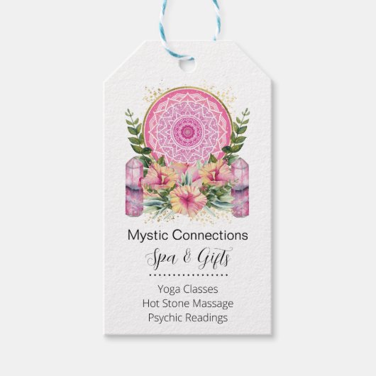 Pink Mandala Crystals Blume Energie Yoga Reiki Wel Geschenkanhänger (Vorderseite)