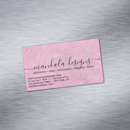 Pink Mandala Floral Script Magnetische Visitenkarte (Beispiel)